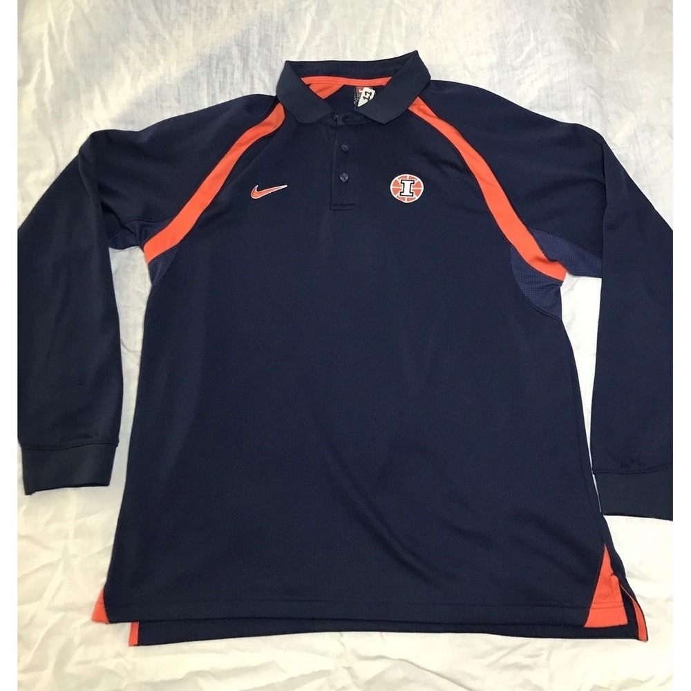 Nike University of Illinois Illumni Long Sleeve Polo Shirt Mens SZ XL Navy Blue